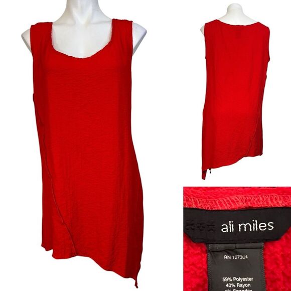 Ali Miles tunic plus size 2x red sleeveless asymmetrical hem - Picture 1 of 6